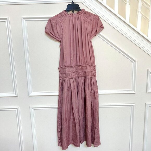 GRADE & GATHER V-NECK SATIN RUFFLE Midi DRESS IN DUSTY ORCHID Size L - Picture 2 of 13